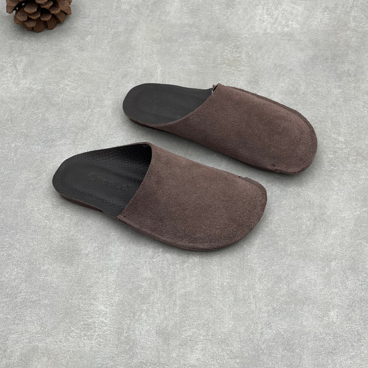 Women's Leather Closed Toe Mules Retro Slip-on Flats Slippers Vintage Slide Summer