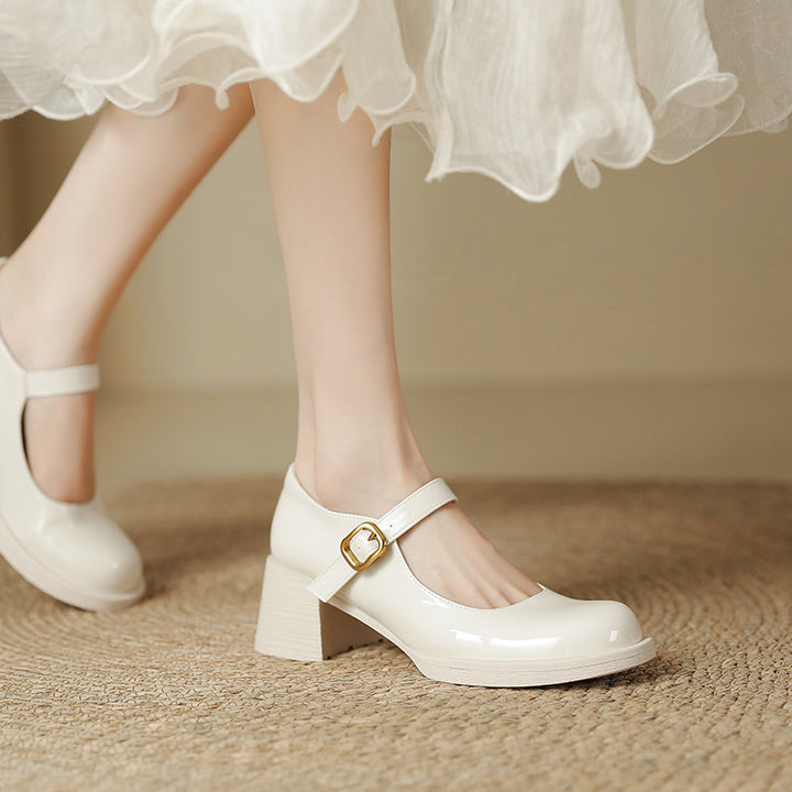 Patent Leather Buckle High Heeled Mary Jane Women's Shoes