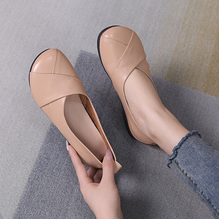 Women's Minimalist Leather Slip-On Shoes - Breathable Microfiber Lined Walking Flats