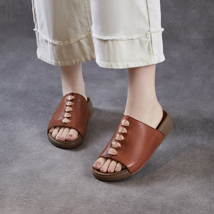 Women's Leather Open-Toe Bohemian-Style Slides & Mules