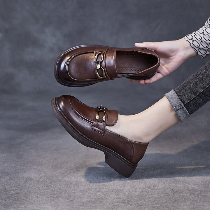 British Luxury Leather Loafers for Women - Signature Chain Detail & Slip-On