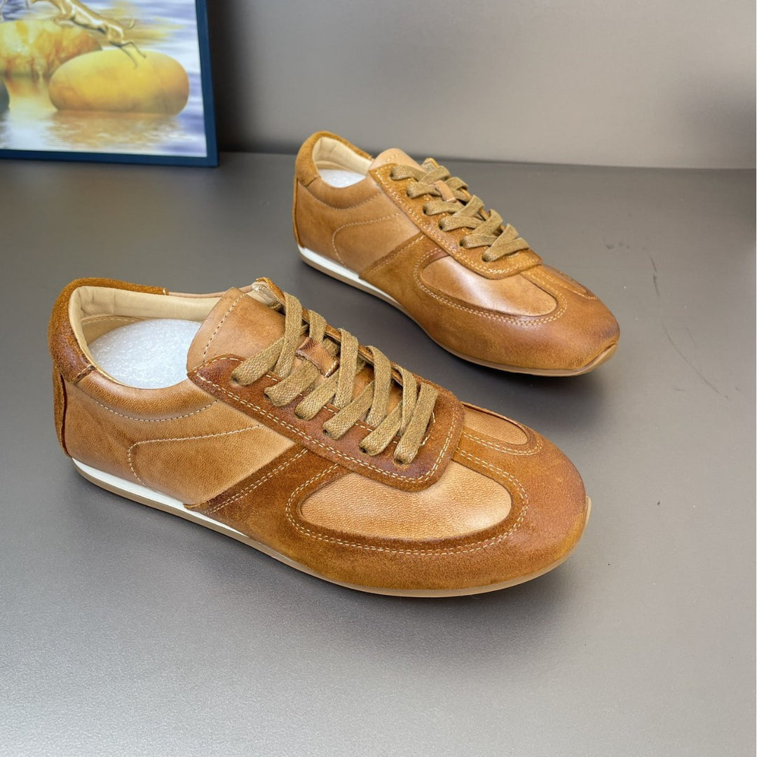 Women's Horsehide German Army Trainer Sneakers Retro Flat Casual Shoes