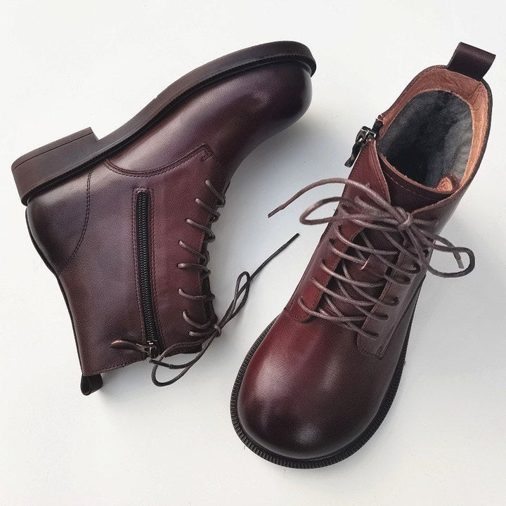 Women's Leather Shearling Ankle Boots – Wide Toe Winter Warm Boots