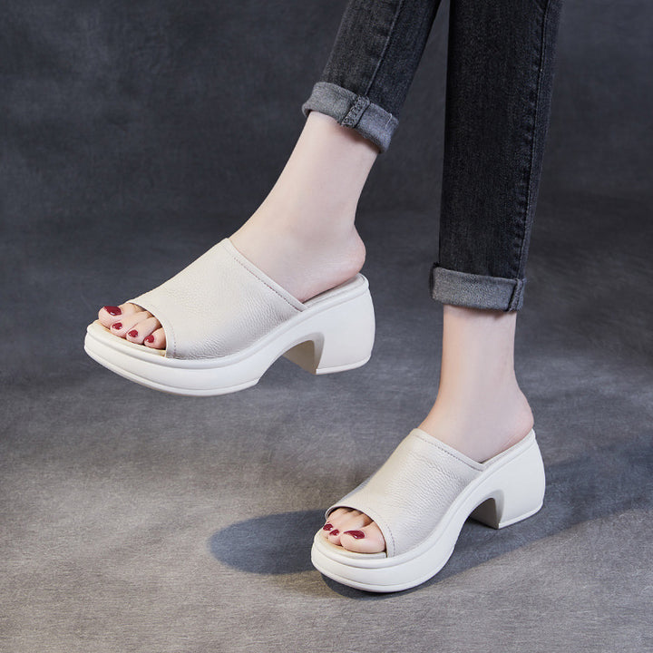 Women's Summer Open-Toe Chunky Heel Platform Mule Sandals – Soft Leather