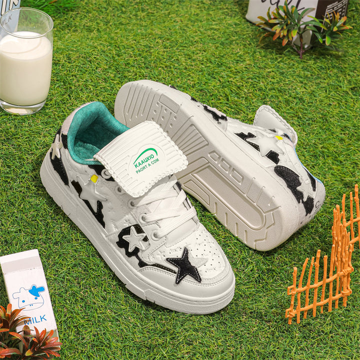 Trendy Star Detail Low-Top Sneakers – Unisex Casual Couple Shoes