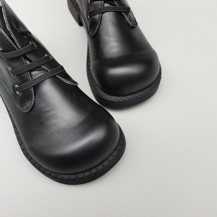 Women's Vintage Wide Toe Leather Derby Ankle Boots – Lace-Up Short Shoes