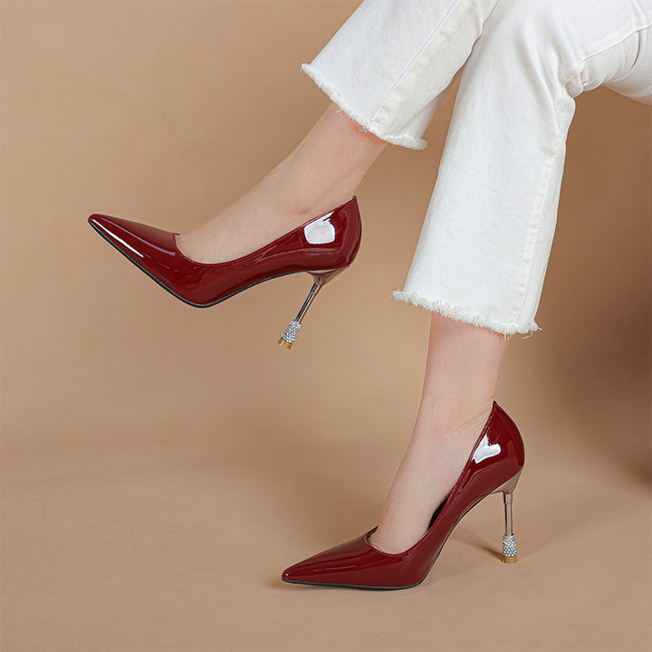 Women's Patent Leather Pointed Toe Stiletto Heels Pumps