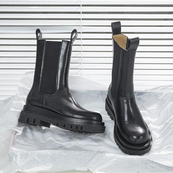 Women's Platform Chelsea Boots Elastic Black Chunky Boots