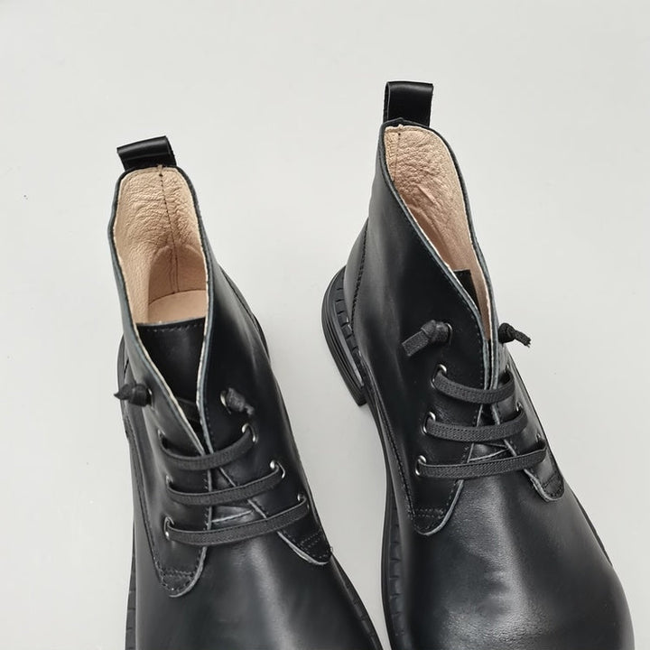 Women's Vintage Wide Toe Leather Derby Ankle Boots – Lace-Up Short Shoes