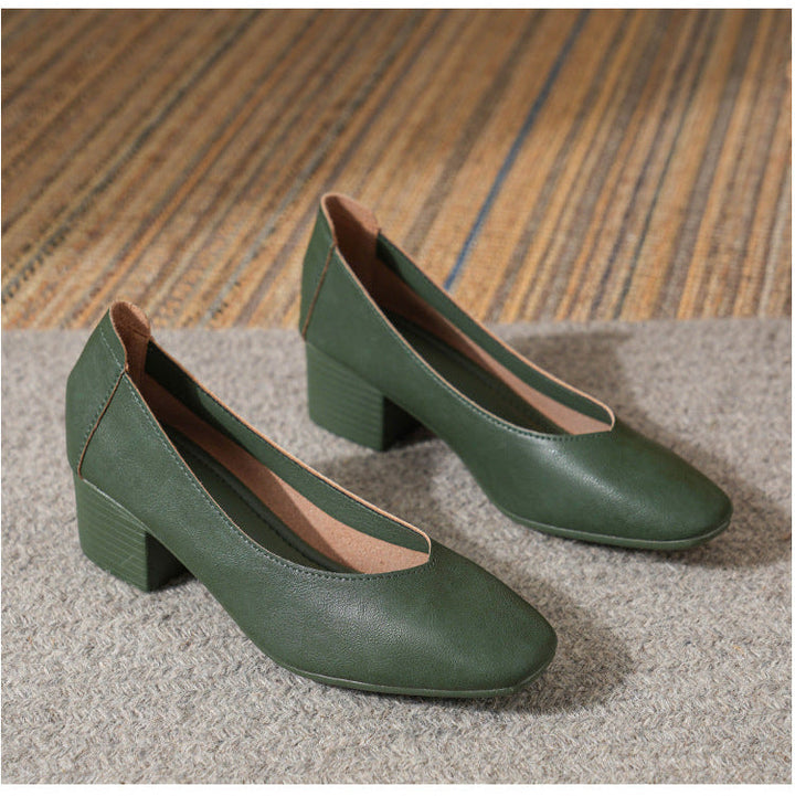Women's Leather Mid Heel Multicolor Slip On Comfortable Glove Shoes