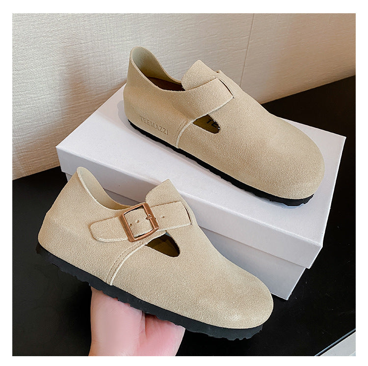 Women's Suede Leather Birkenstock Clogs - Round Toe Adjustable Buckle Strap Slip-On Loafers