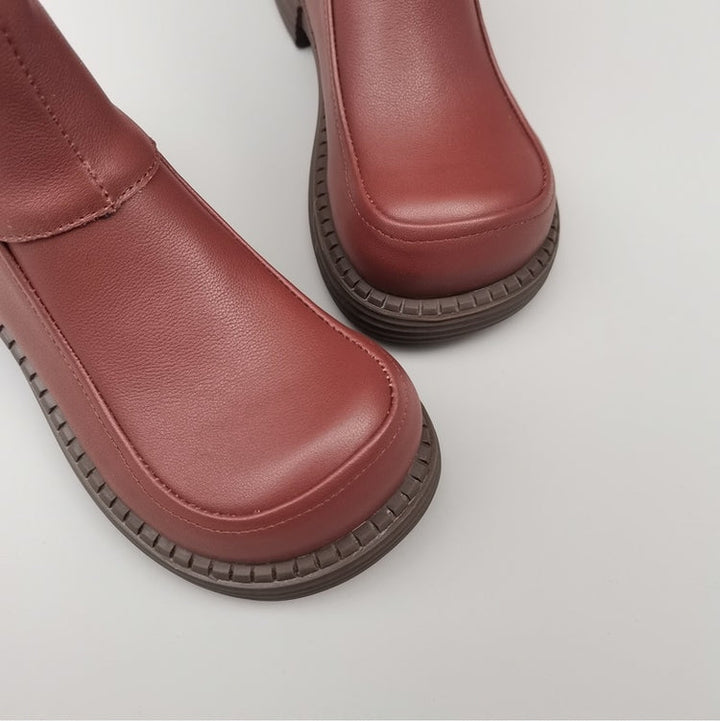 Women's Vintage Wide Toe Derby Boots – Handmade Leather Zipper Short Boots