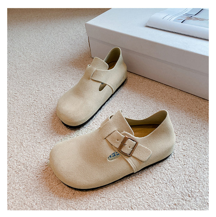 Women's Suede Leather Birkenstock Clogs - Round Toe Adjustable Buckle Strap Slip-On Loafers