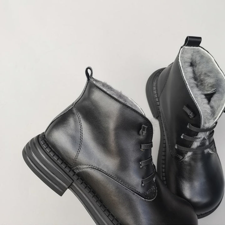 Women's Wide Toe Derby Winter Ankle Boots – Sheepskin Lined, Comfortable Fit