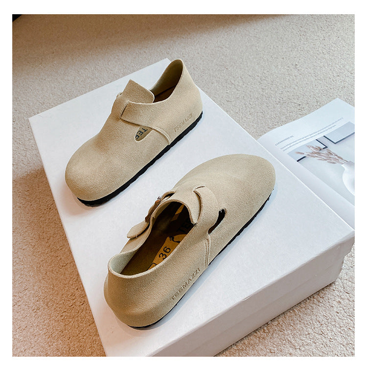 Women's Suede Leather Birkenstock Clogs - Round Toe Adjustable Buckle Strap Slip-On Loafers