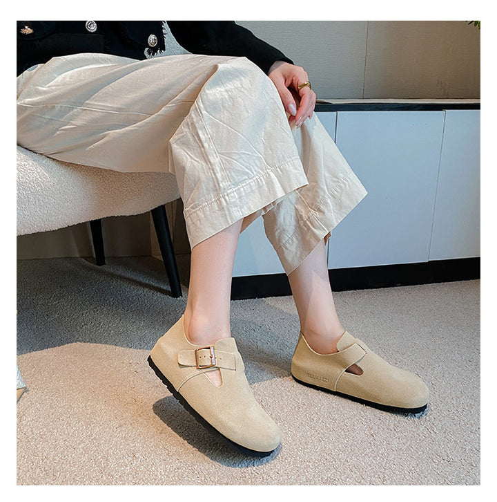 Women's Suede Leather Birkenstock Clogs - Round Toe Adjustable Buckle Strap Slip-On Loafers