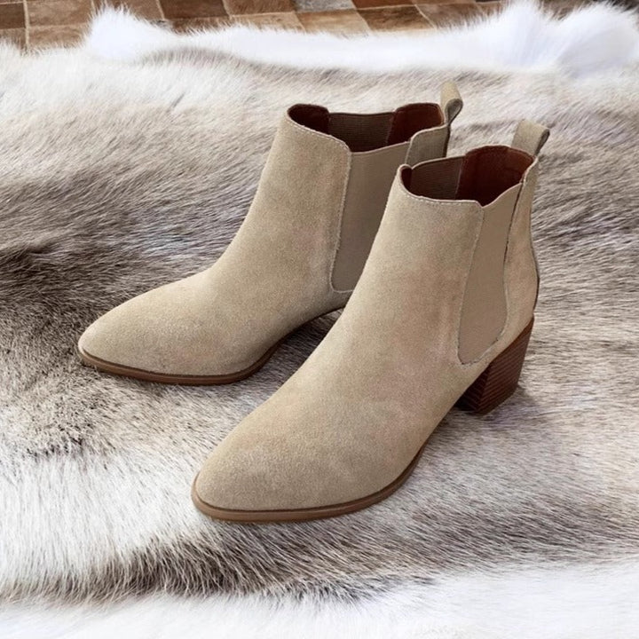 Women's Chelsea Block Heels Suede Leather Ankle Boots