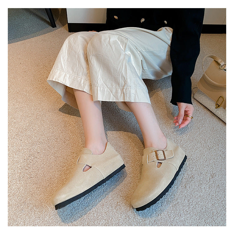 Women's Suede Leather Birkenstock Clogs - Round Toe Adjustable Buckle Strap Slip-On Loafers