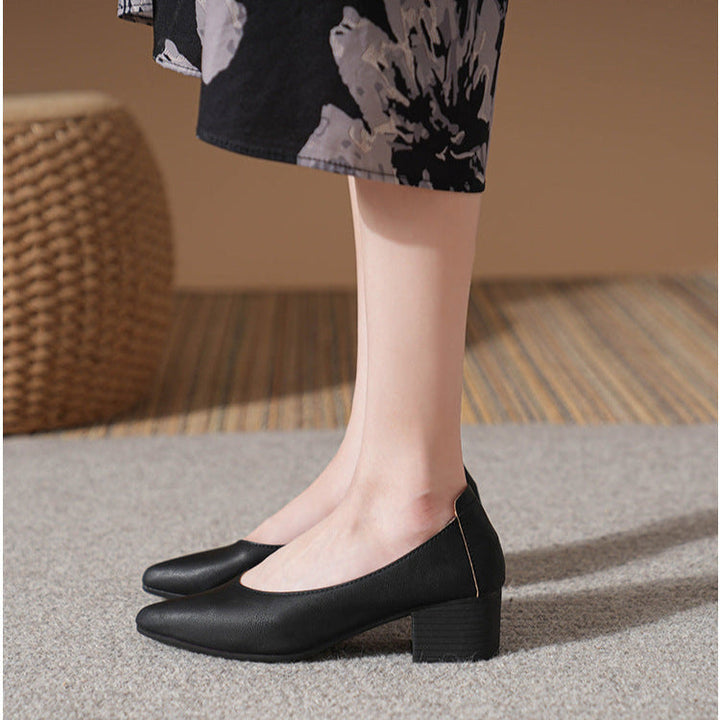Women's Leather Mid Heel Multicolor Slip On Comfortable Pump