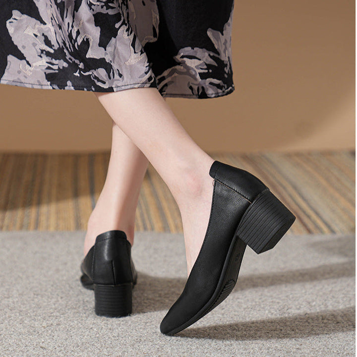 Women's Leather Mid Heel Multicolor Slip On Comfortable Pump