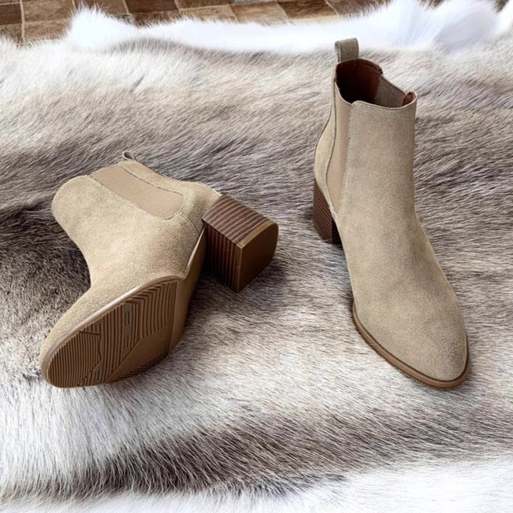 Women's Chelsea Block Heels Suede Leather Ankle Boots