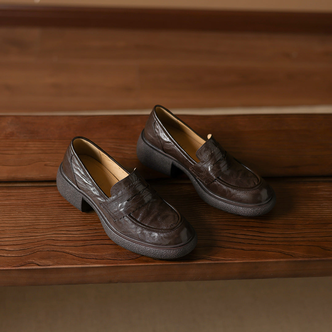 Women's Platform Sheepskin Loafers – Block Heel Slip-On Style