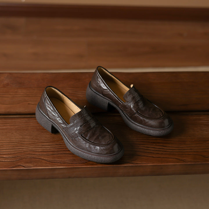 Women's Platform Sheepskin Loafers – Block Heel Slip-On Style
