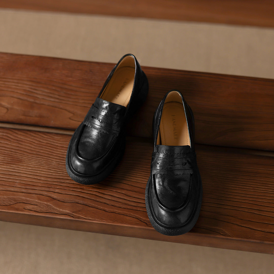 Women's Platform Sheepskin Loafers – Block Heel Slip-On Style