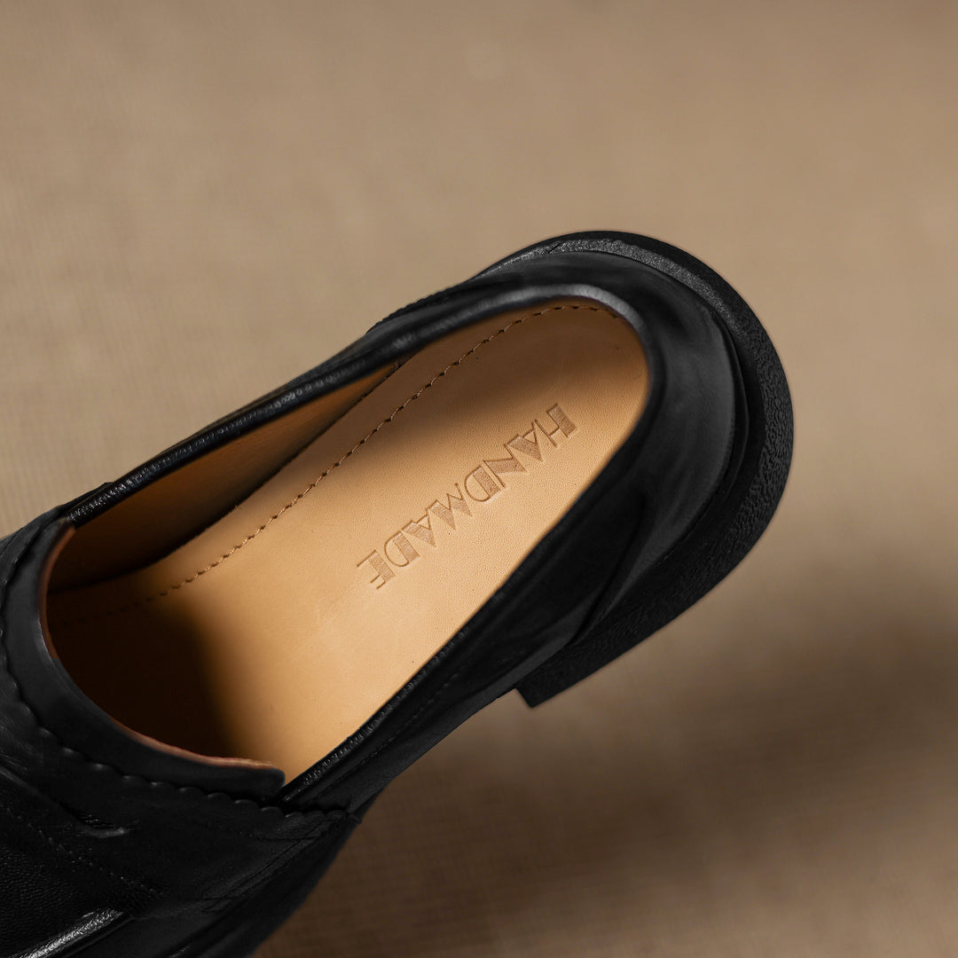Women's Platform Sheepskin Loafers – Block Heel Slip-On Style