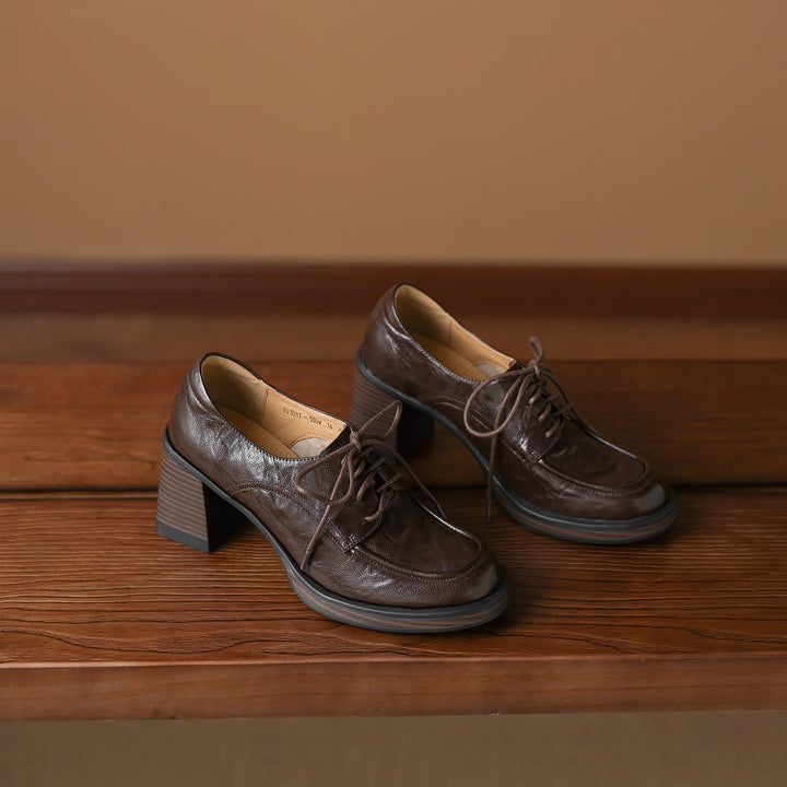 Women's Handmade Sheepskin Oxford Shoes – Business Style Block High Heels