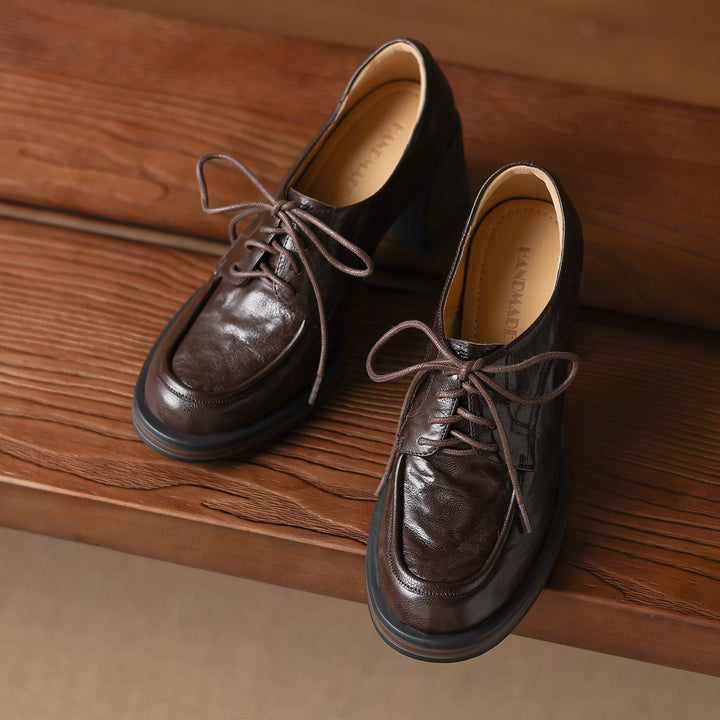 Women's Handmade Sheepskin Oxford Shoes – Business Style Block High Heels