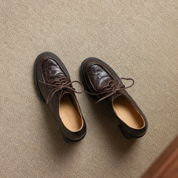 Women's Handmade Sheepskin Oxford Shoes – Business Style Block High Heels