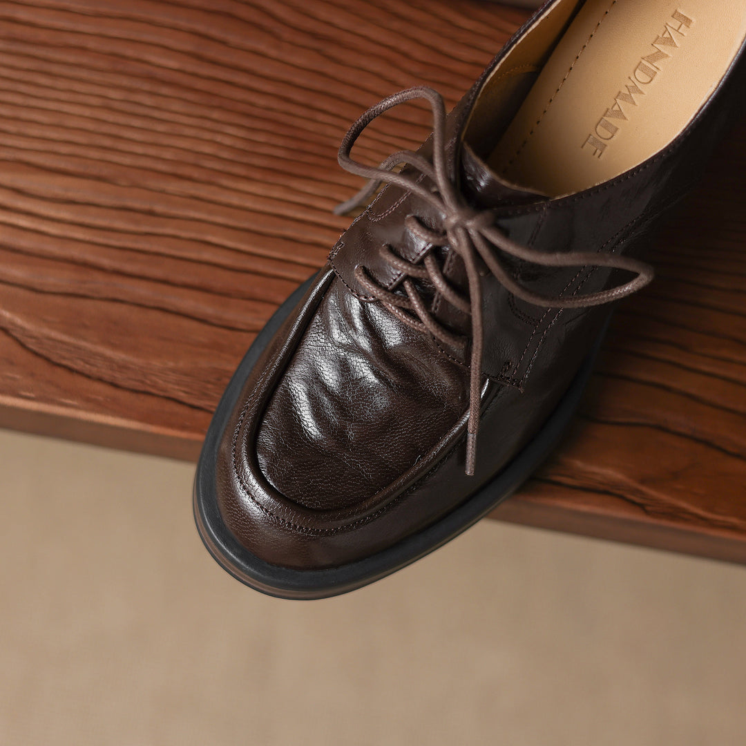 Women's Handmade Sheepskin Oxford Shoes – Business Style Block High Heels