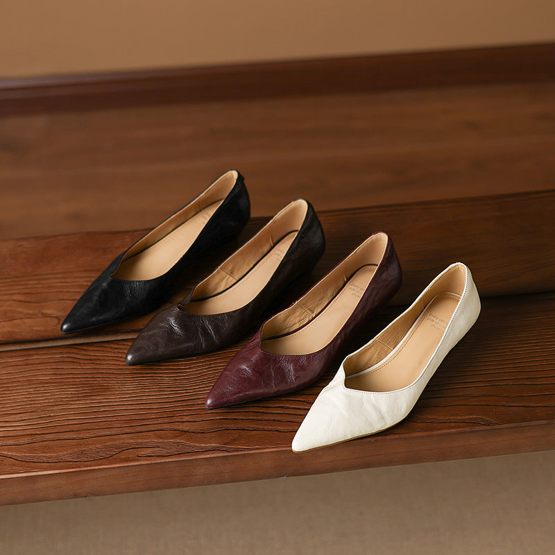 Women's Sheepskin Pumps - Office Elegance Pointed Toe Wedge Heel
