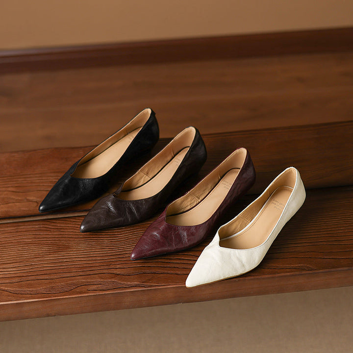 Women's Sheepskin Pumps - Office Elegance Pointed Toe Wedge Heel
