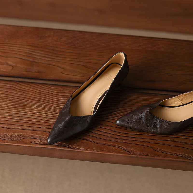 Women's Sheepskin Pumps - Office Elegance Pointed Toe Wedge Heel