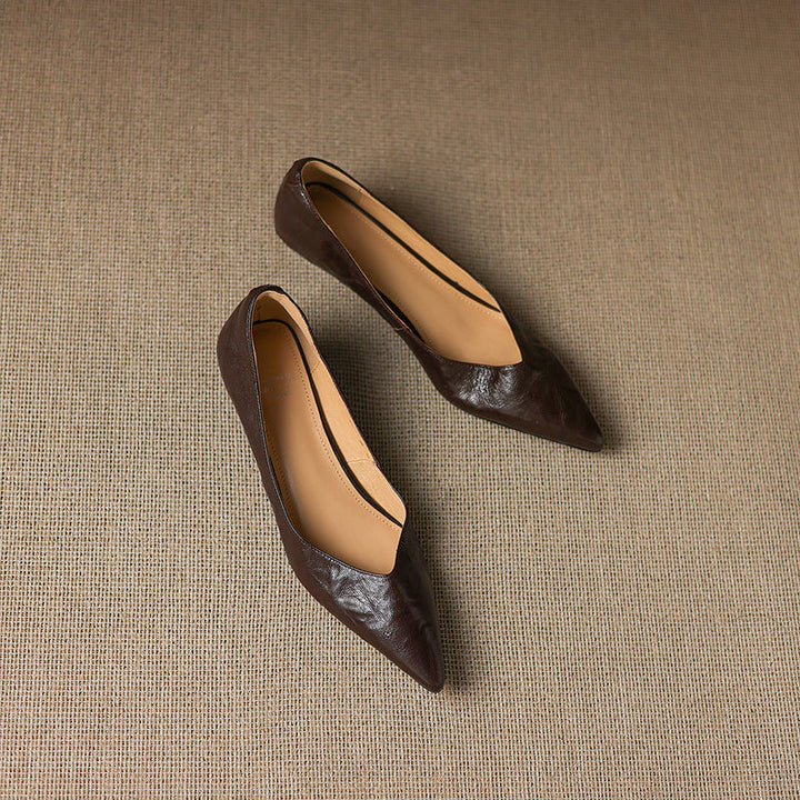 Women's Sheepskin Pumps - Office Elegance Pointed Toe Wedge Heel