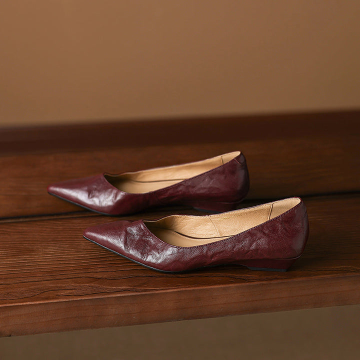 Women's Sheepskin Pumps - Office Elegance Pointed Toe Wedge Heel