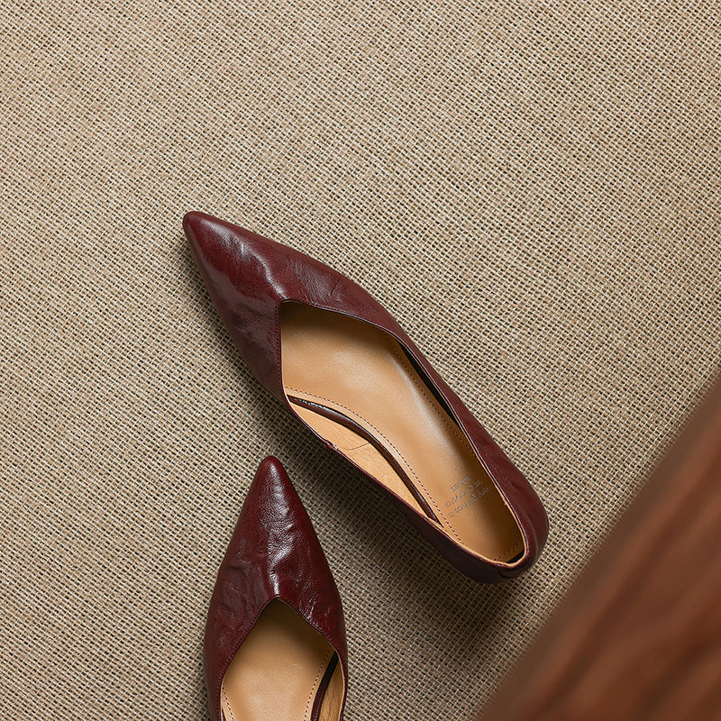 Women's Sheepskin Pumps - Office Elegance Pointed Toe Wedge Heel