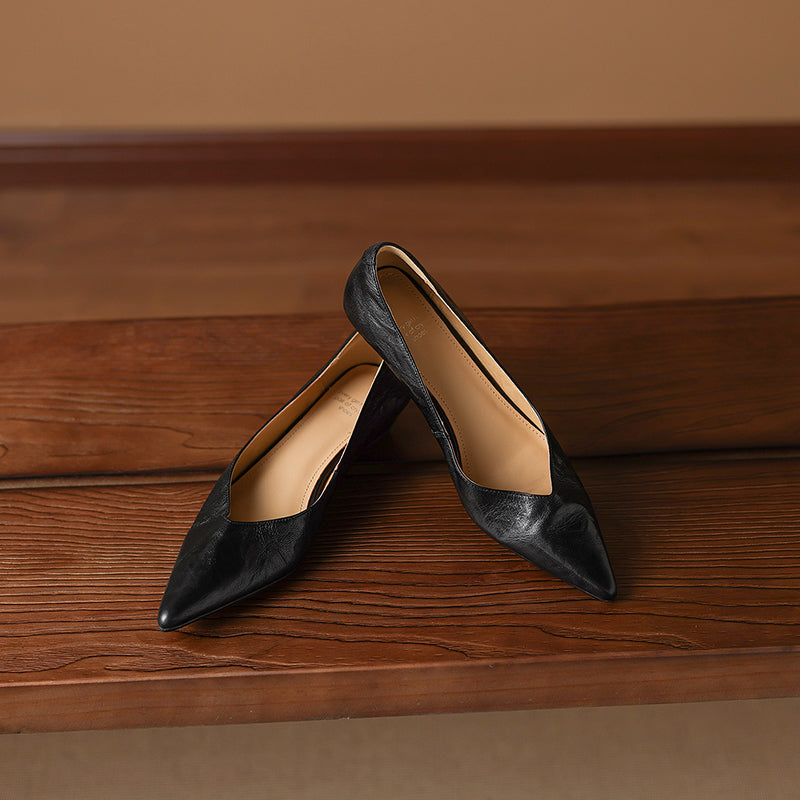 Women's Sheepskin Pumps - Office Elegance Pointed Toe Wedge Heel