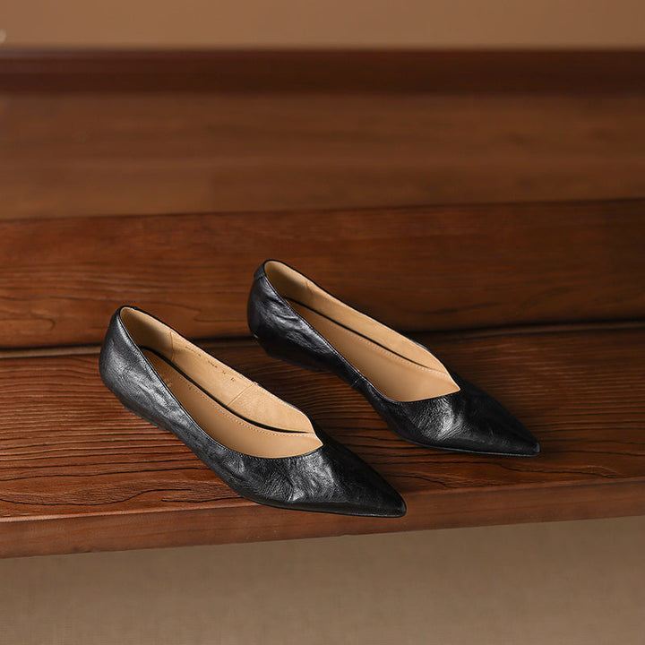 Women's Sheepskin Pumps - Office Elegance Pointed Toe Wedge Heel