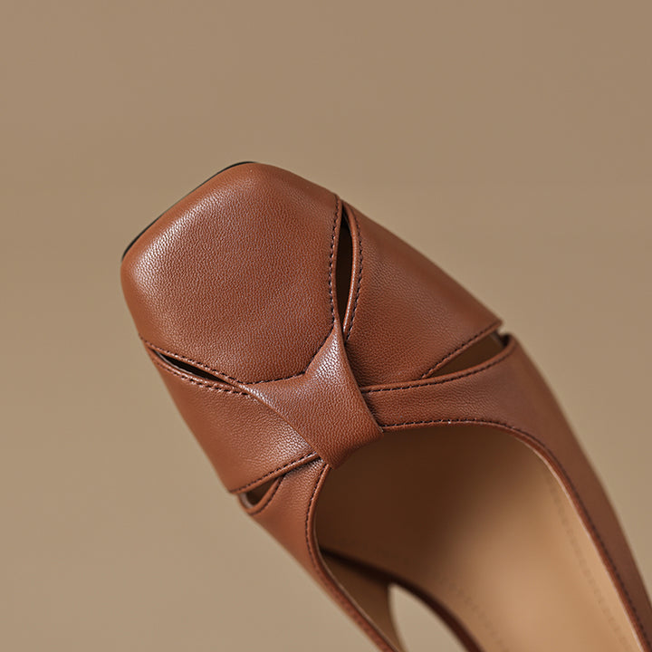 Elegant Women's Leather Cut-Out Mid Heel Summer Pumps