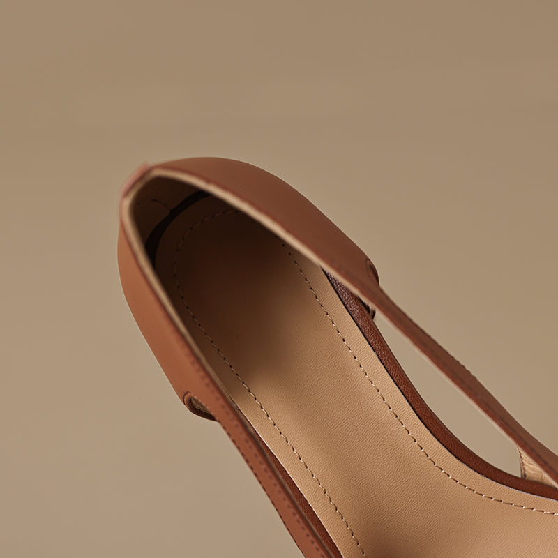 Elegant Women's Leather Cut-Out Mid Heel Summer Pumps
