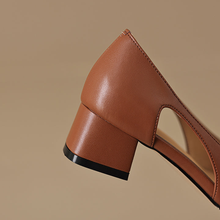 Elegant Women's Leather Cut-Out Mid Heel Summer Pumps