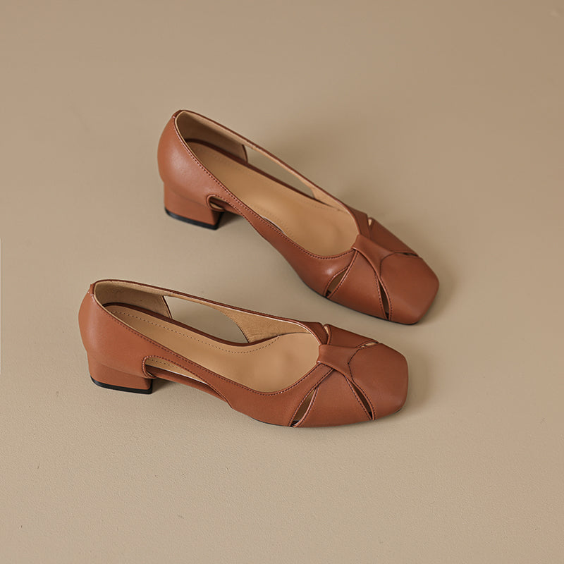 Elegant Women's Leather Cut-Out Mid Heel Summer Pumps