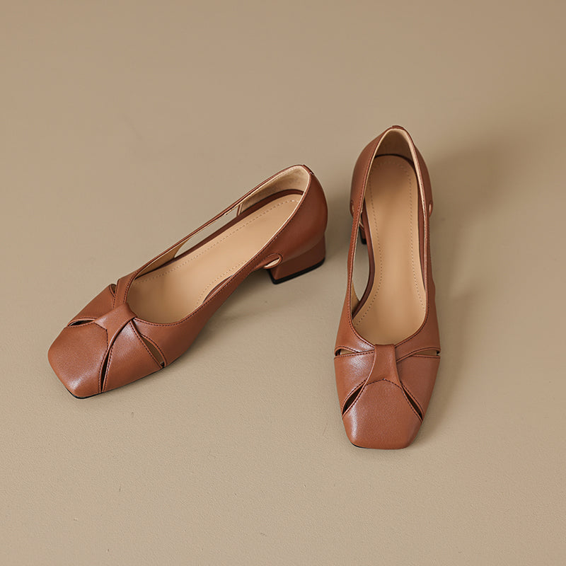 Elegant Women's Leather Cut-Out Mid Heel Summer Pumps