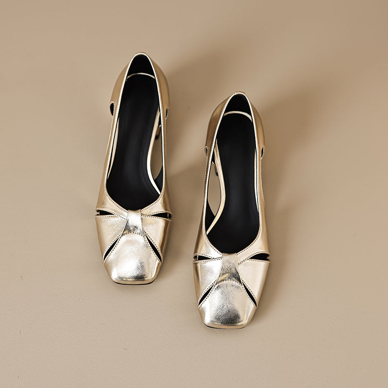 Elegant Women's Leather Cut-Out Mid Heel Summer Pumps