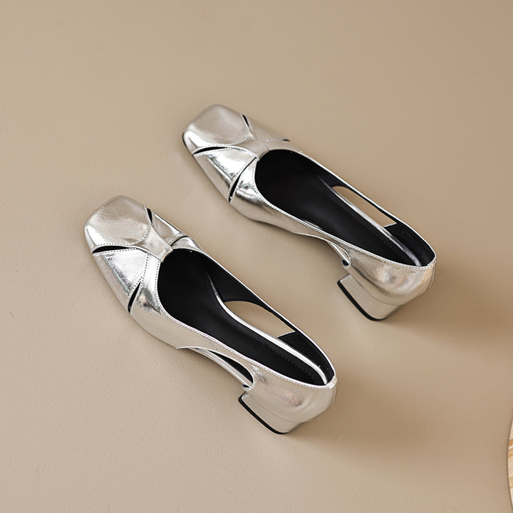 Elegant Women's Leather Cut-Out Mid Heel Summer Pumps