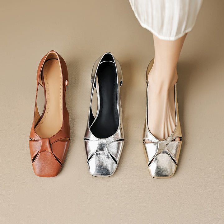 Elegant Women's Leather Cut-Out Mid Heel Summer Pumps