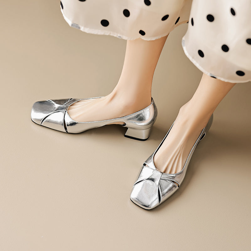 Elegant Women's Leather Cut-Out Mid Heel Summer Pumps